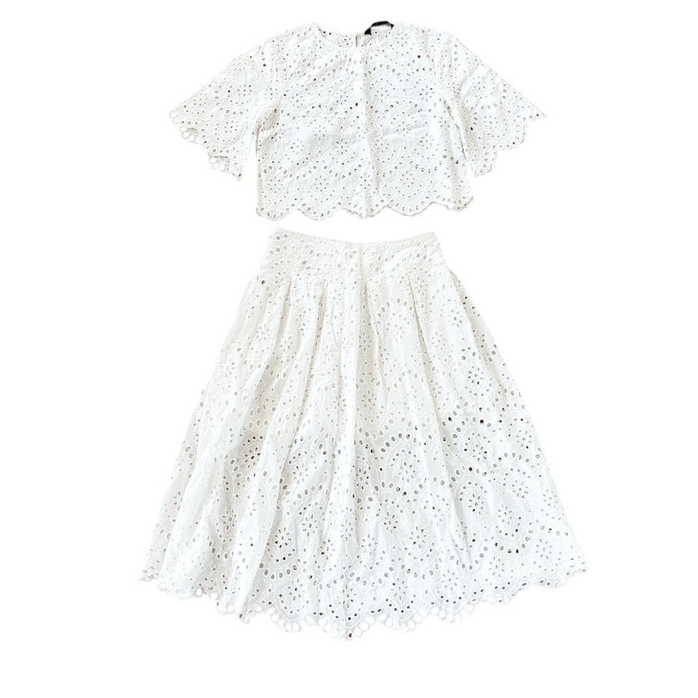 Zara White Eyelet Two-Piece Set - Crop Top & Full Skirt